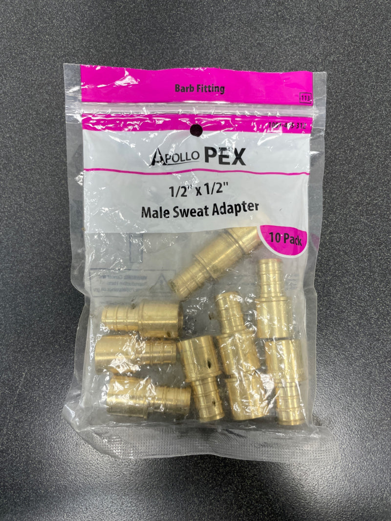 Apollo APXMS121210PK 1/2 in. Brass PEX-B Barb x Male Copper Sweat Adapter (10-Pack)