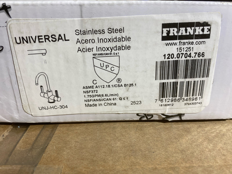 Franke UNJ-HC-304 Universal 1.75 GPM Single Hole J SPOUT Hot and Cold Water Dispenser - Less Tank - Stainless Steel