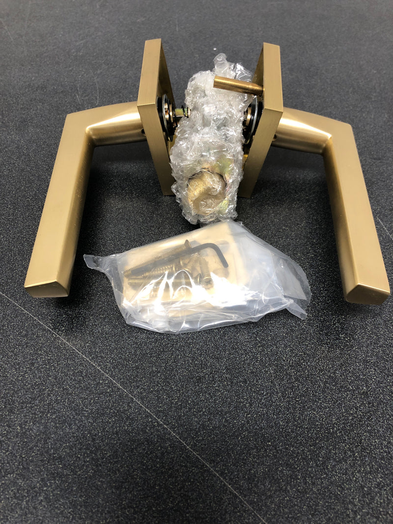 Emtek 5110HLOUS4LH Helios Left Handed Passage Door Lever Set with Square Rose - Satin Brass