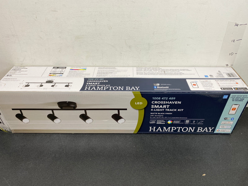 Hampton bay HBT41051RWA-43 Crosshaven 2.6 ft. 4-Light Black Smart Color Tunable Integrated LED Fixed Track Ceiling Lighting Kit Powered by Hubspace