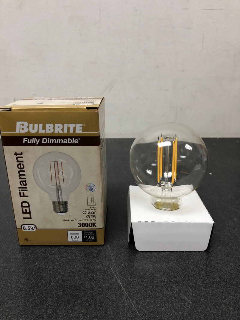 Bulbrite 776890 8.5 Watt LED G25 Clear Decorative Globe Medium (E26) Base, 3000K Light Bulb