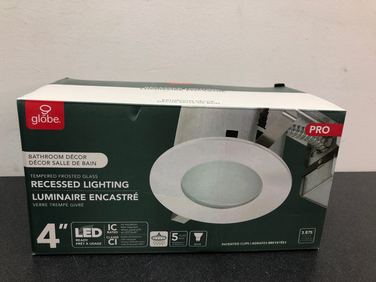 Globe Electric 90663 4" GU10 Recessed Trim and Remodel Housing- IC Rated - White