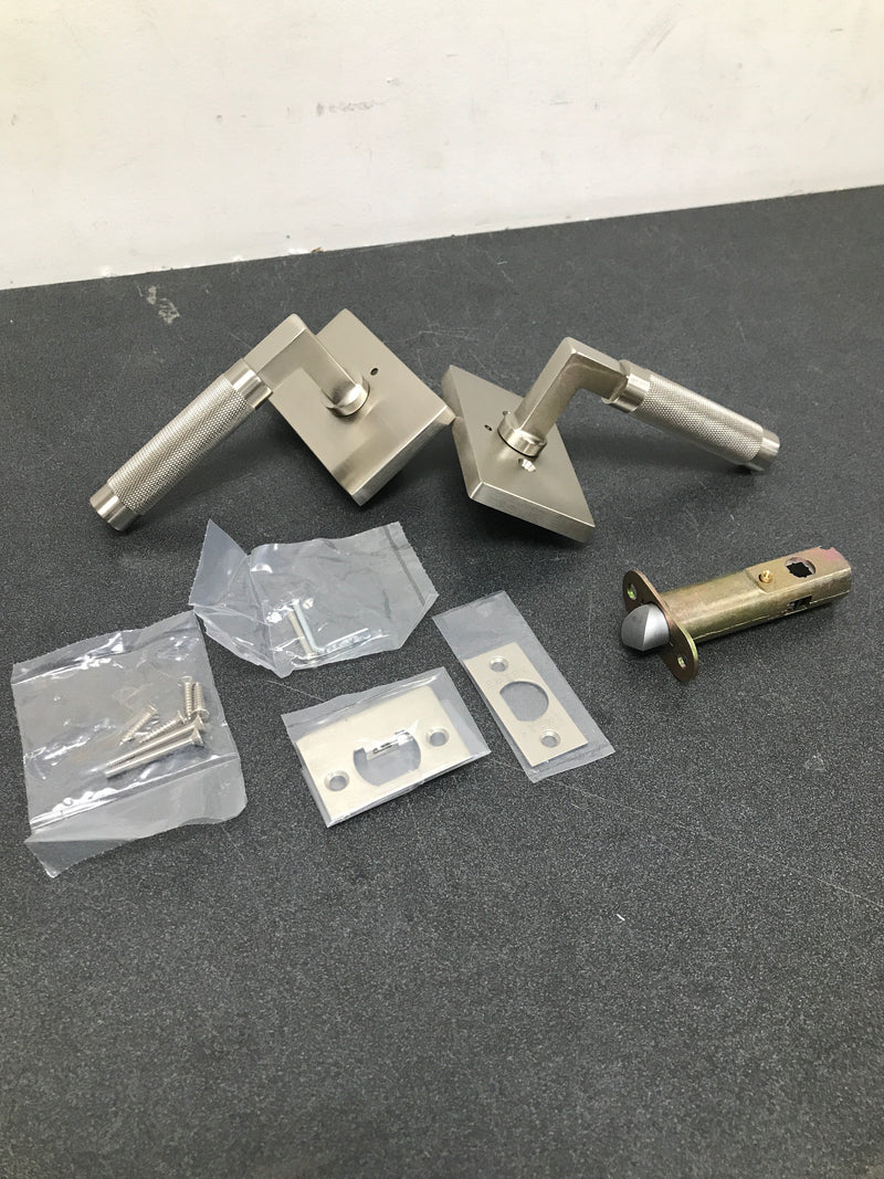 Emtek 5212US15.LSUS15.KNUS15.LH Knurled L-Square Left Handed Privacy Door Lever Set with Modern Rectangular Rose from the SELECT Brass Collection - Satin Nickel