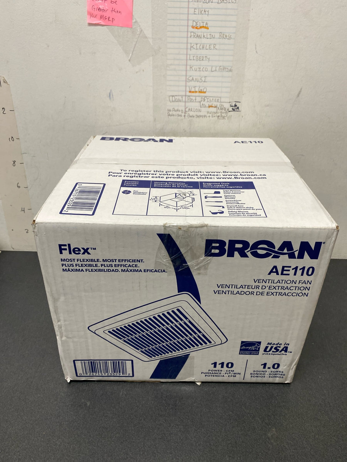 Broan AE110 InVent Series 110 CFM 1.3 Sone Ceiling Mounted HVI Certified Bath Fan - White
