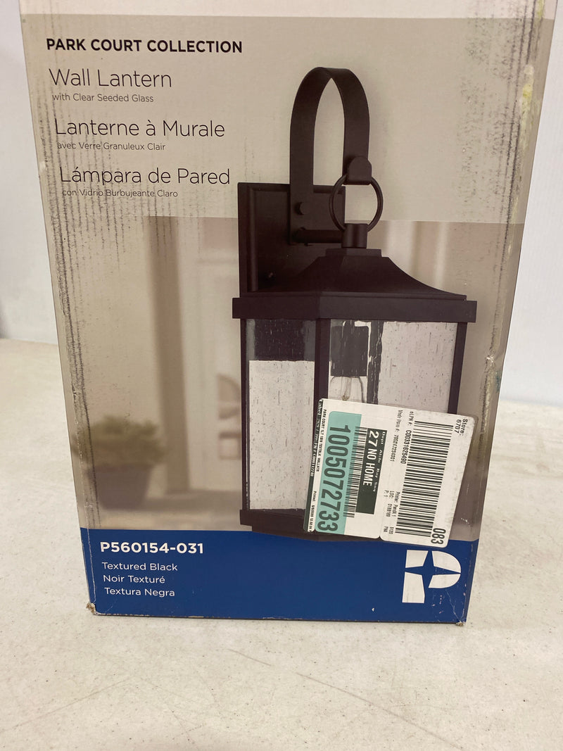 Progress lighting P560154-031 Park Court 19 in. 1-Light Textured Black Traditional Outdoor Wall Lantern with Clear Seeded Glass