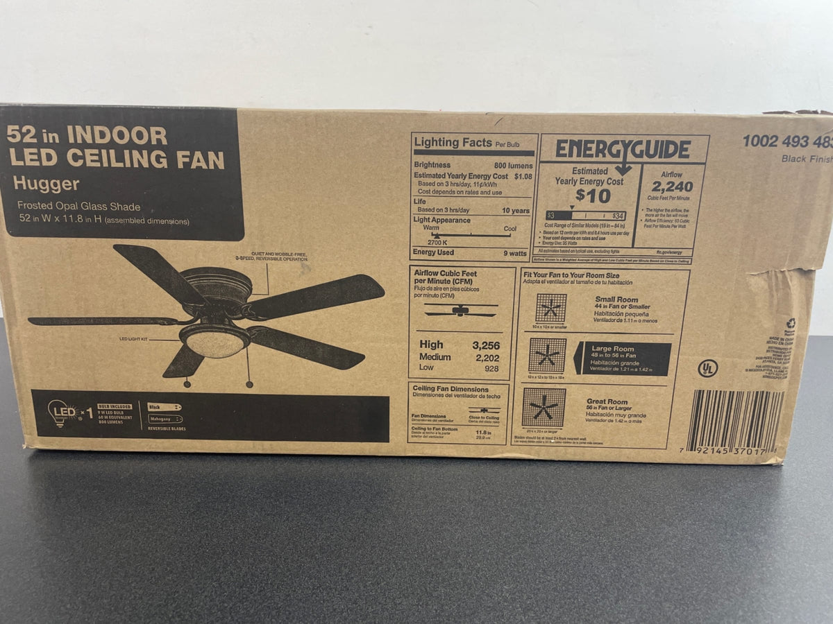 Unbranded AL383LED-BK Hugger 52 in. LED Indoor Black Ceiling Fan with Light Kit
