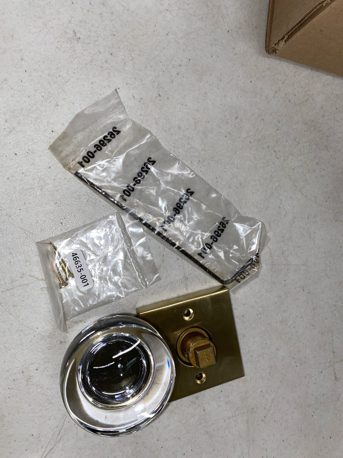 Baldwin Half Dummy Contemporary Crystal Knob and Contemporary Square Rose Satin Brass Finish