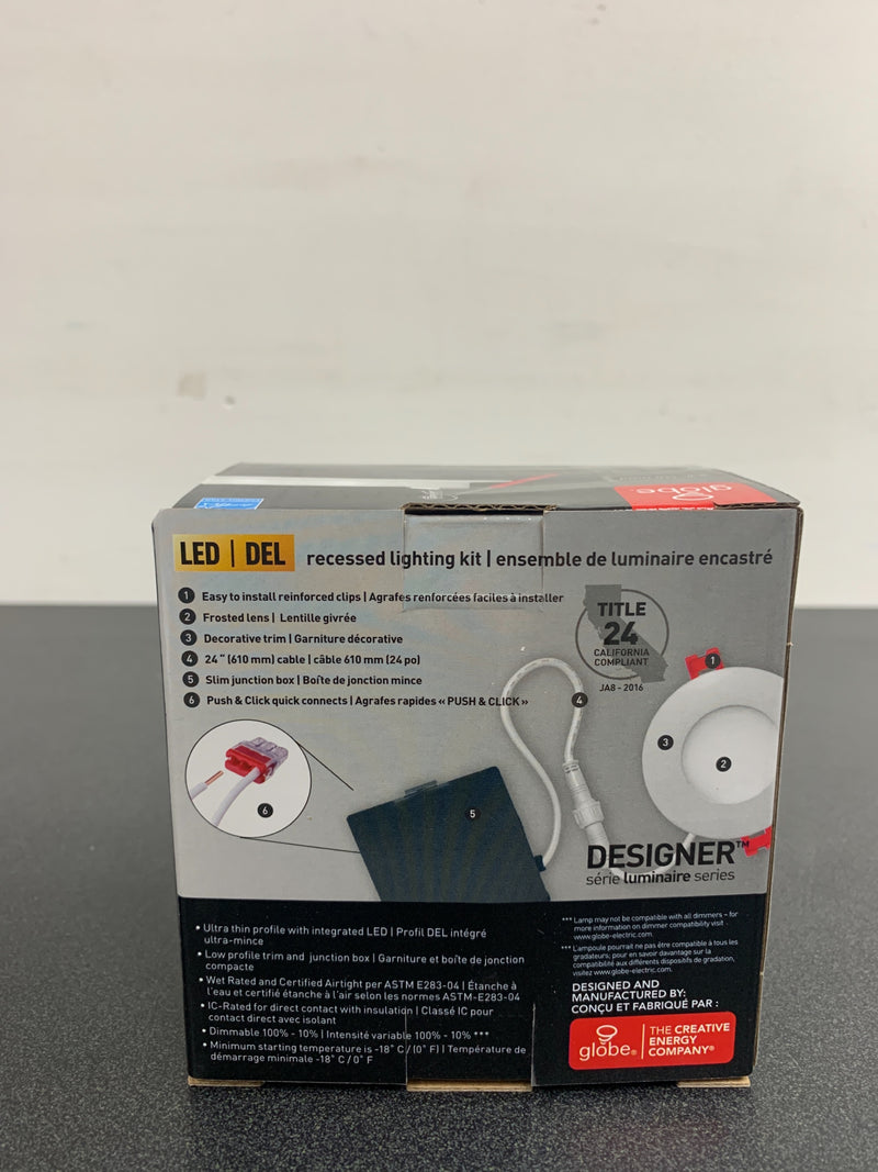 Globe electric 91245 Designer Series Ultra Slim 3 in. White Integrated LED Recessed Kit
