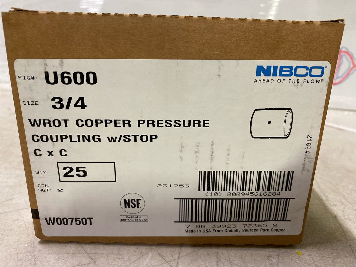 B & K Nibco 3/4 in. Sweat X 3/4 in. D Sweat Copper Coupling with Stop 1 pk