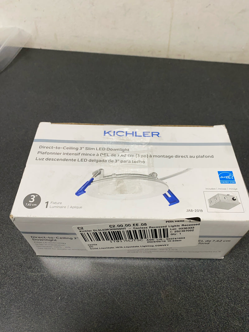 Kichler DLSL03R3090WHT LED Canless Recessed Light 3" Recessed Trim - IC Rated - 3000K - Textured White