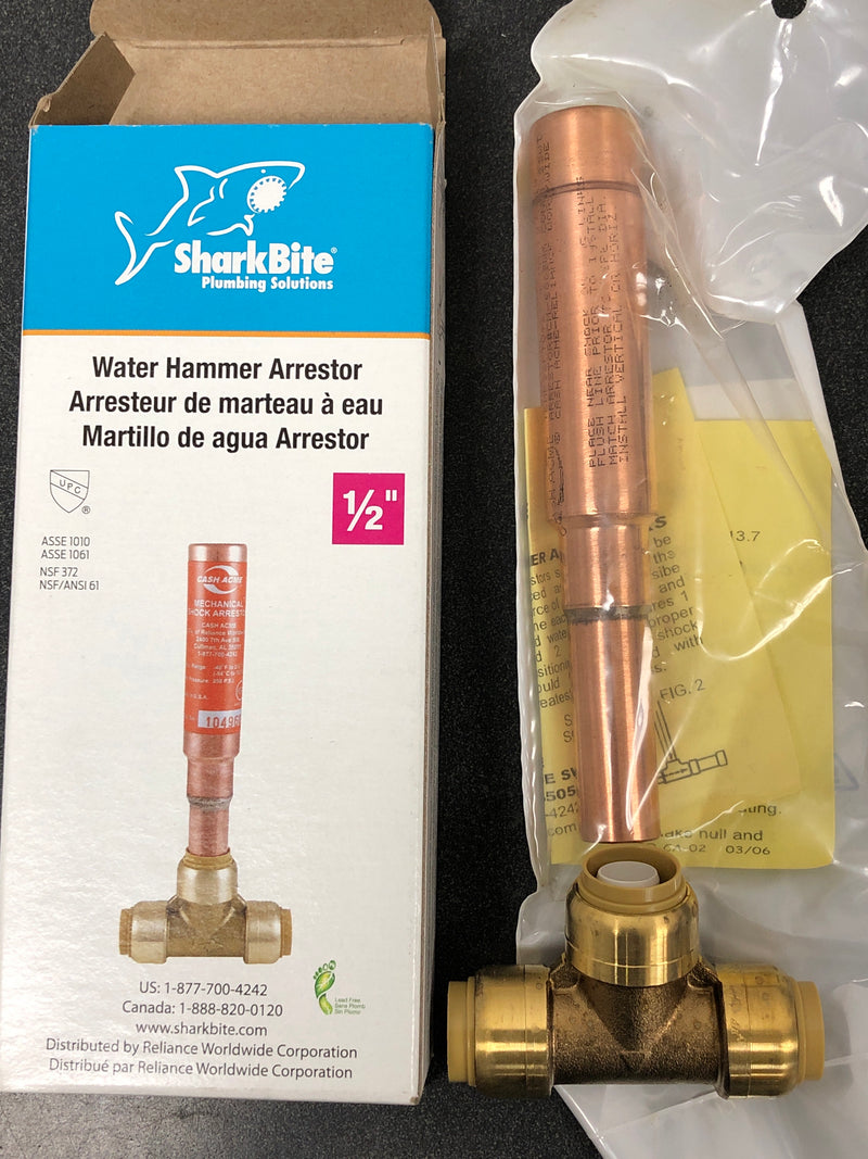 Sharkbite 22630LF 1/2 in. Push-to-Connect Brass Residential Water Hammer Arrestor Tee