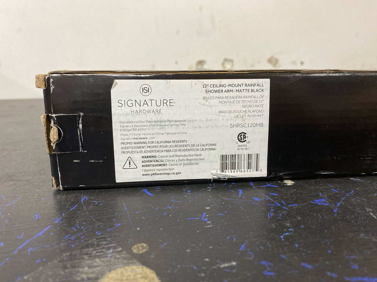Signature Hardware SHRSC120MB 12" Round Ceiling-Mount Shower Arm - Matte Black