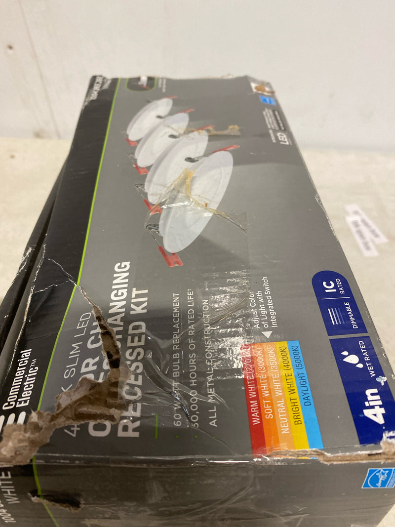 Commercial electric 91470 Ultra Slim 4 in. Adjustable CCT Canless New Construction & Remodel IC Rated Integrated LED Recessed Light Kit (4-Pack)
