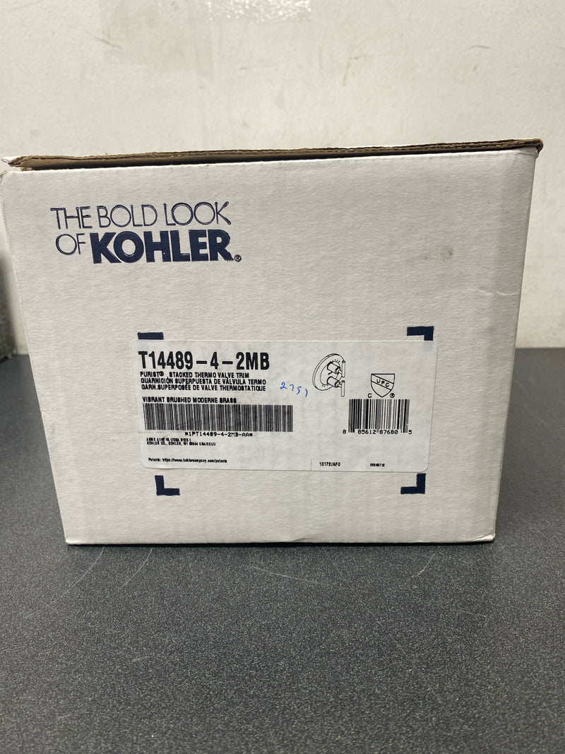 Kohler K-T14489-4-2MB Purist Thermostatic Valve Trim Only with Dual Lever Handles and Volume Control - Less Rough In - Vibrant Brushed Moderne Brass