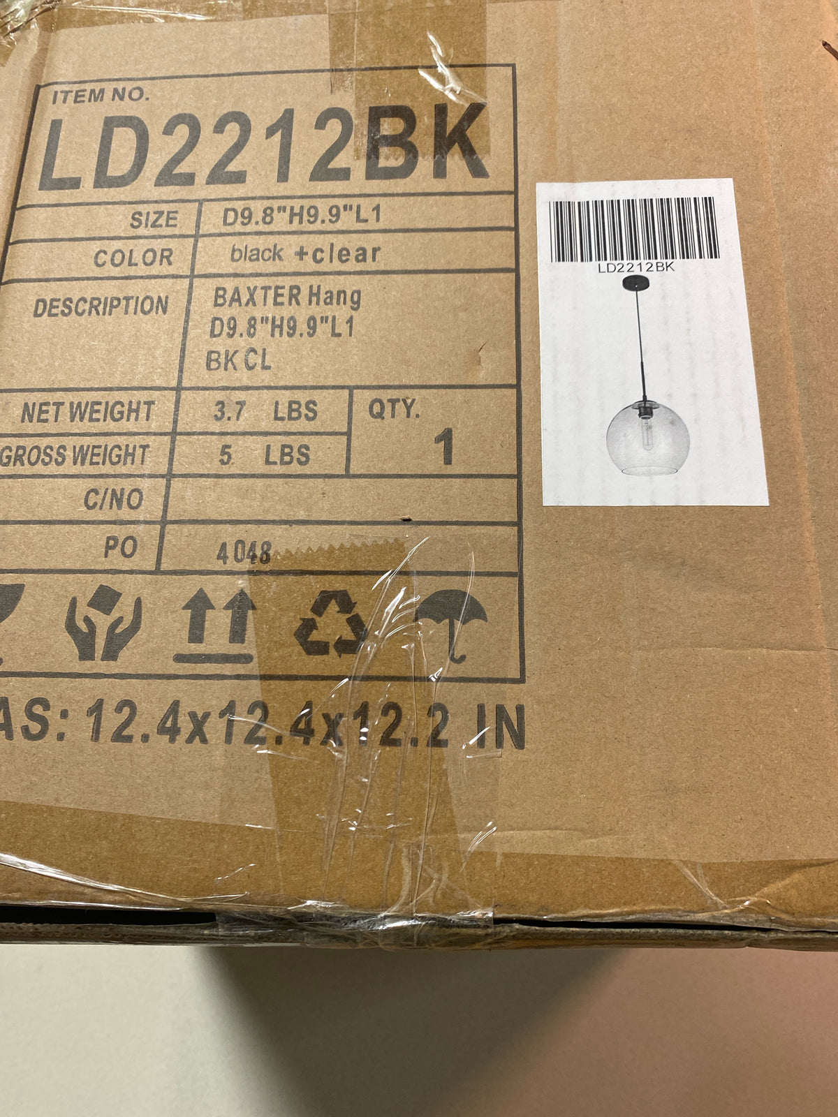 Living District Baxter 1 Light Pendant, Black/Clear, 9.8" - LD2212BK