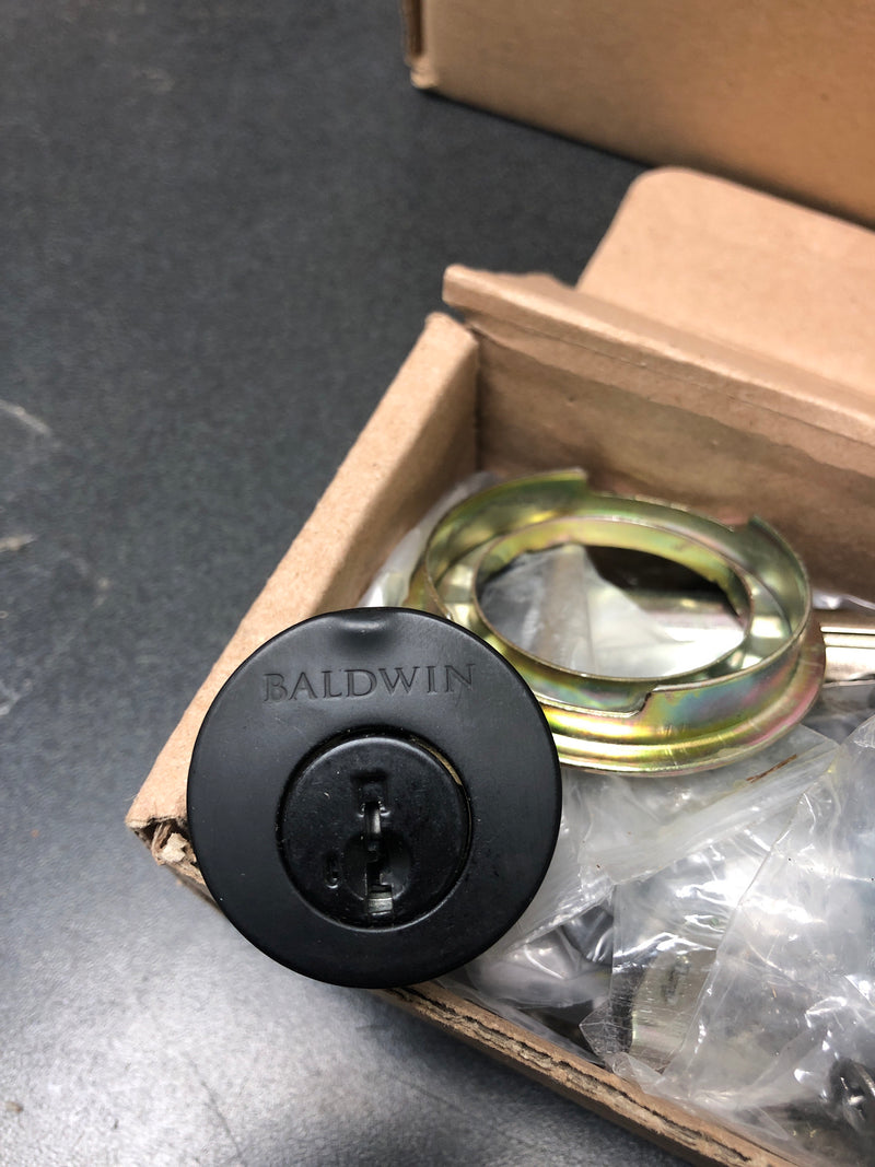 Baldwin EESANxSQUCQE190 Santa Cruz Full Plate Single Cylinder Keyed Entry Handleset with Interior Square Lever and Emergency Egress Function - Satin Black