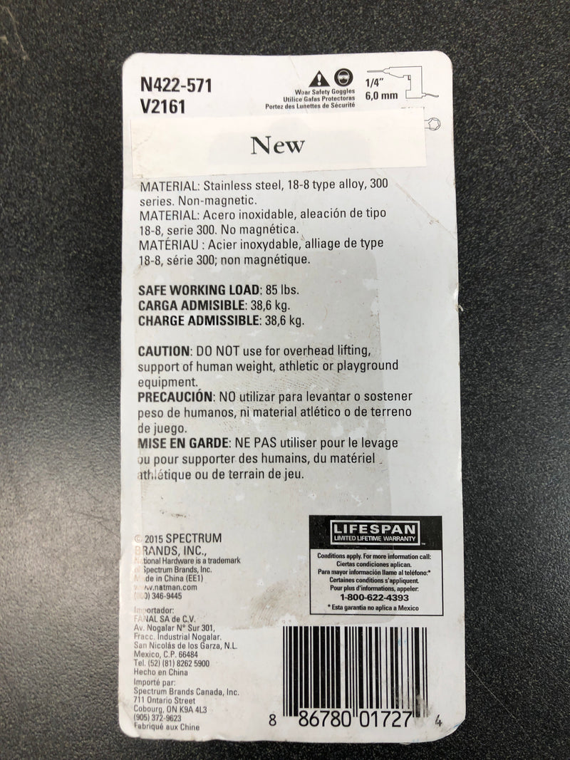 NATIONAL HARDWARE 1/4 X 3 STAINLESS STEEL EYE BOLT N422-571 #