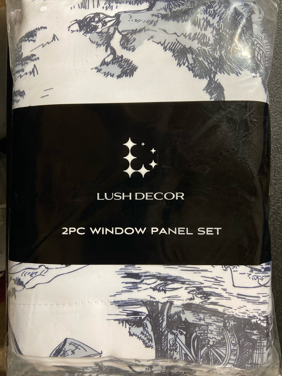 Lush decor 16T005415 White/Blue Toile Rod Pocket Room Darkening Curtain - 52 in. W x 84 in. L (Set of 2)