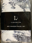 Lush decor 16T005415 White/Blue Toile Rod Pocket Room Darkening Curtain - 52 in. W x 84 in. L (Set of 2)