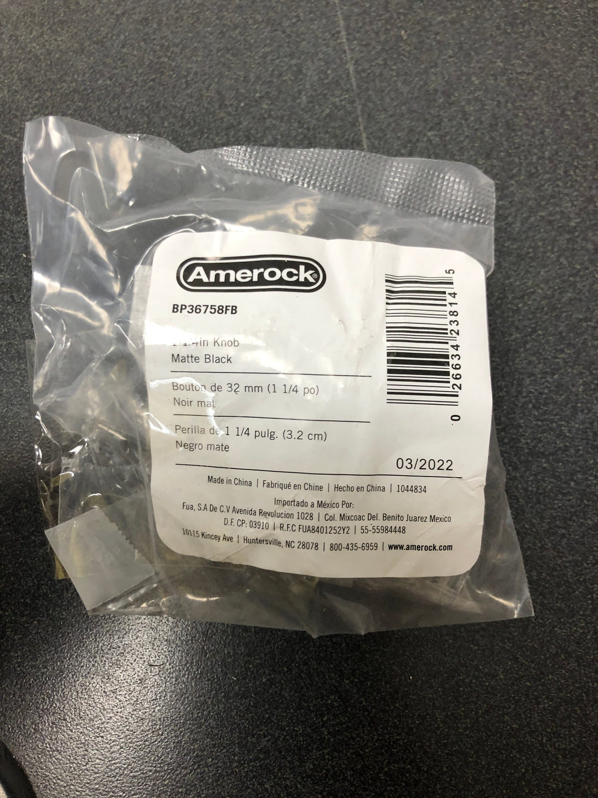 Amerock BP36758FB Appoint 1-1/4 Inch Square Cabinet Knob - Matte Black