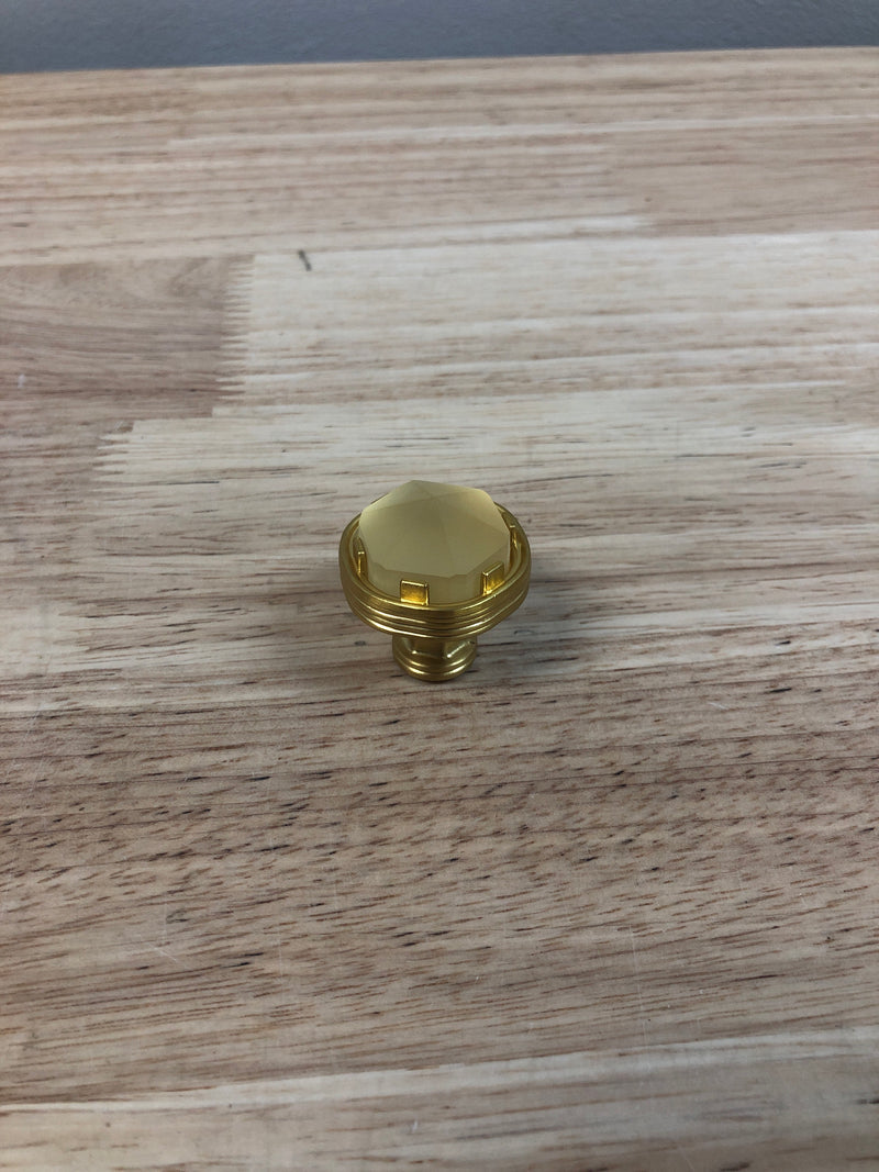 Belwith Keeler B076304GF-BGB Chrysalis 1-3/16 Inch Modern Glam Cut Glass Geometric Cabinet Knob / Drawer Knob with Wire Wrap Inspired Accent - Brushed Golden Brass With Frosted Glass
