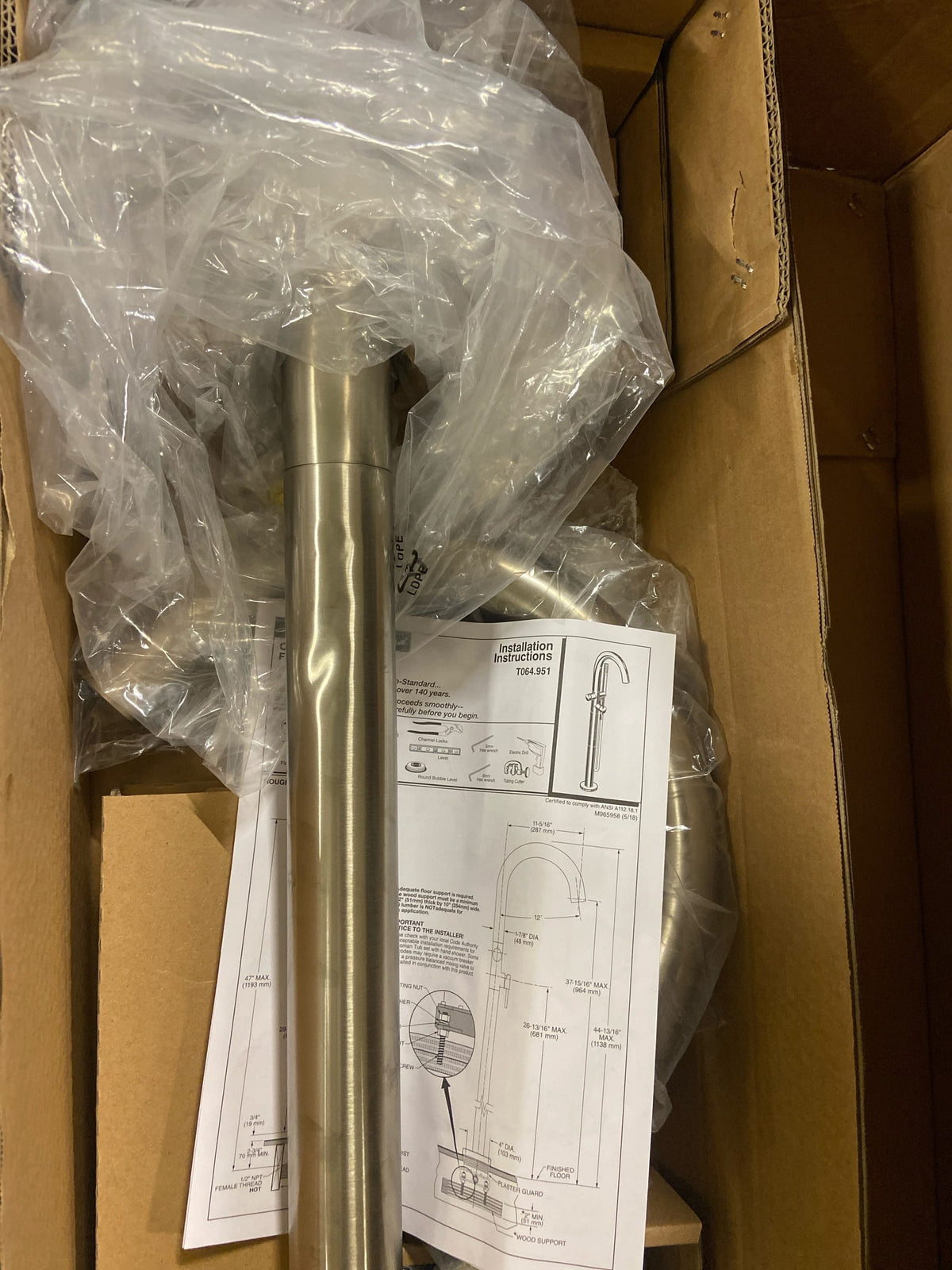American Standard T064951.295 Floor Mounted Tub Filler with Built-In Diverter - Includes Hand Shower - Brushed Nickel