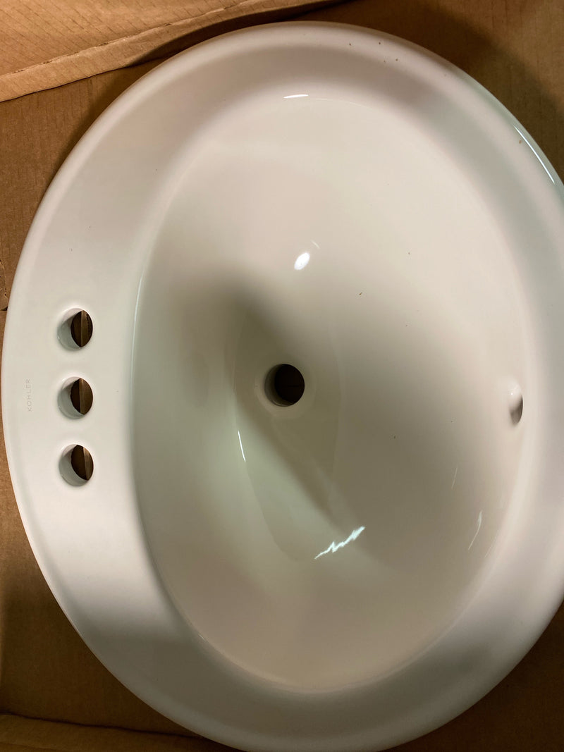 Kohler K-2196-4-96 Pennington 20-1/4" Drop In Bathroom Sink with 3 Holes Drilled and Overflow - Biscuit