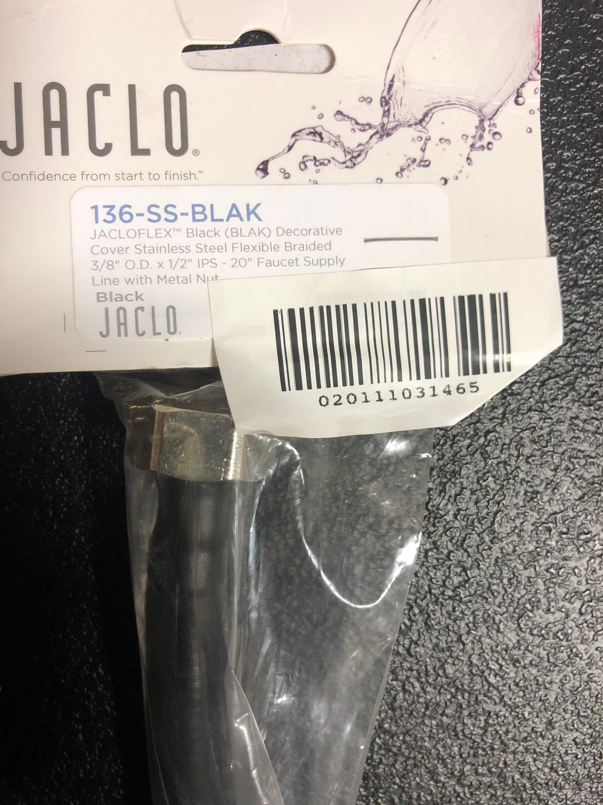 Jaclo 136-SS-BLAK Flex Decorative Cover Stainless Steel Flexible Braided 3/8" O.D. x 1/2" IPS - 20" Faucet Supply Line with Metal Nut - Black
