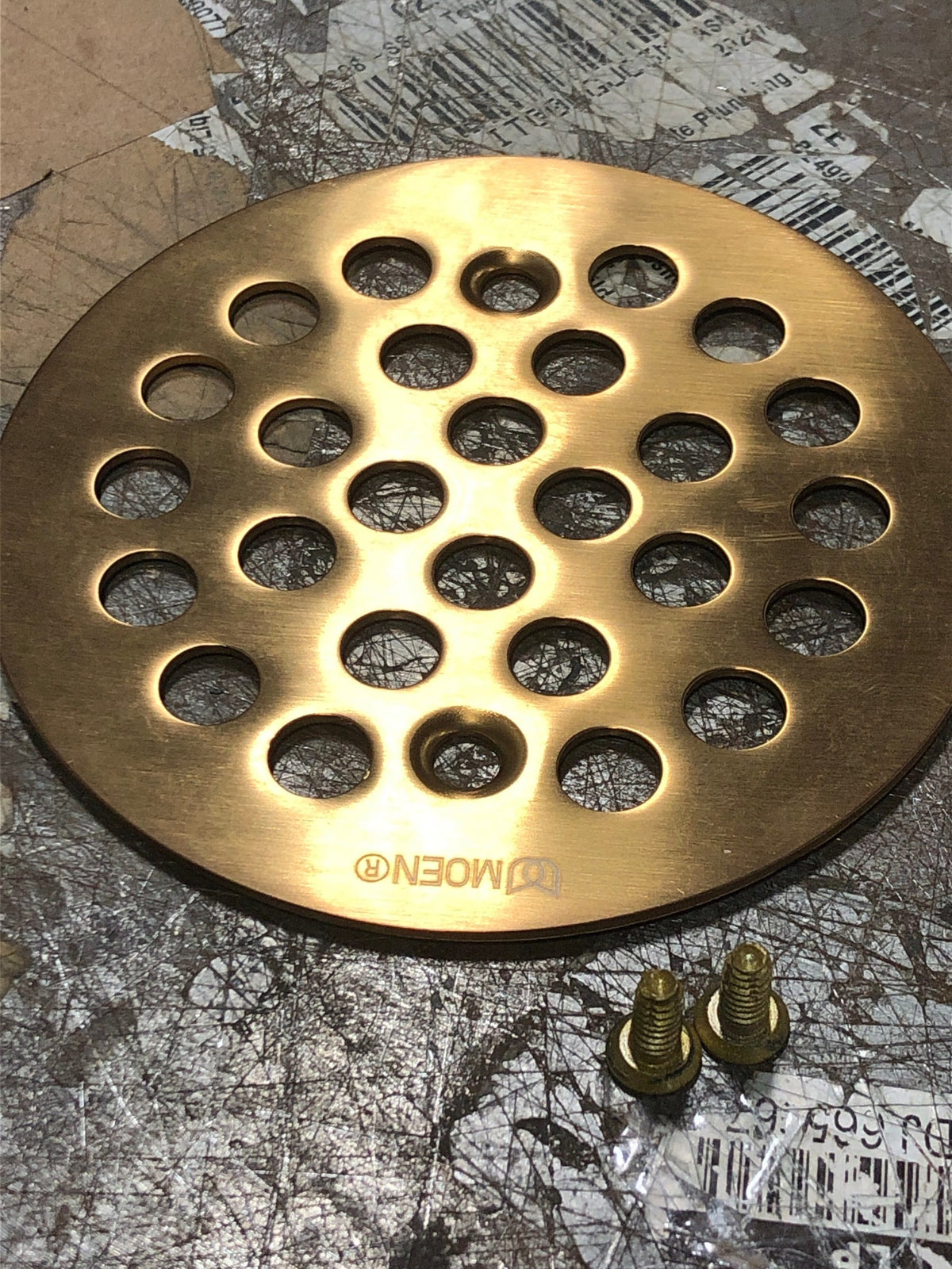 Moen 101664BG 4-1/4" Round Shower Drain Cover with Exposed Screw Installation - Brushed Gold