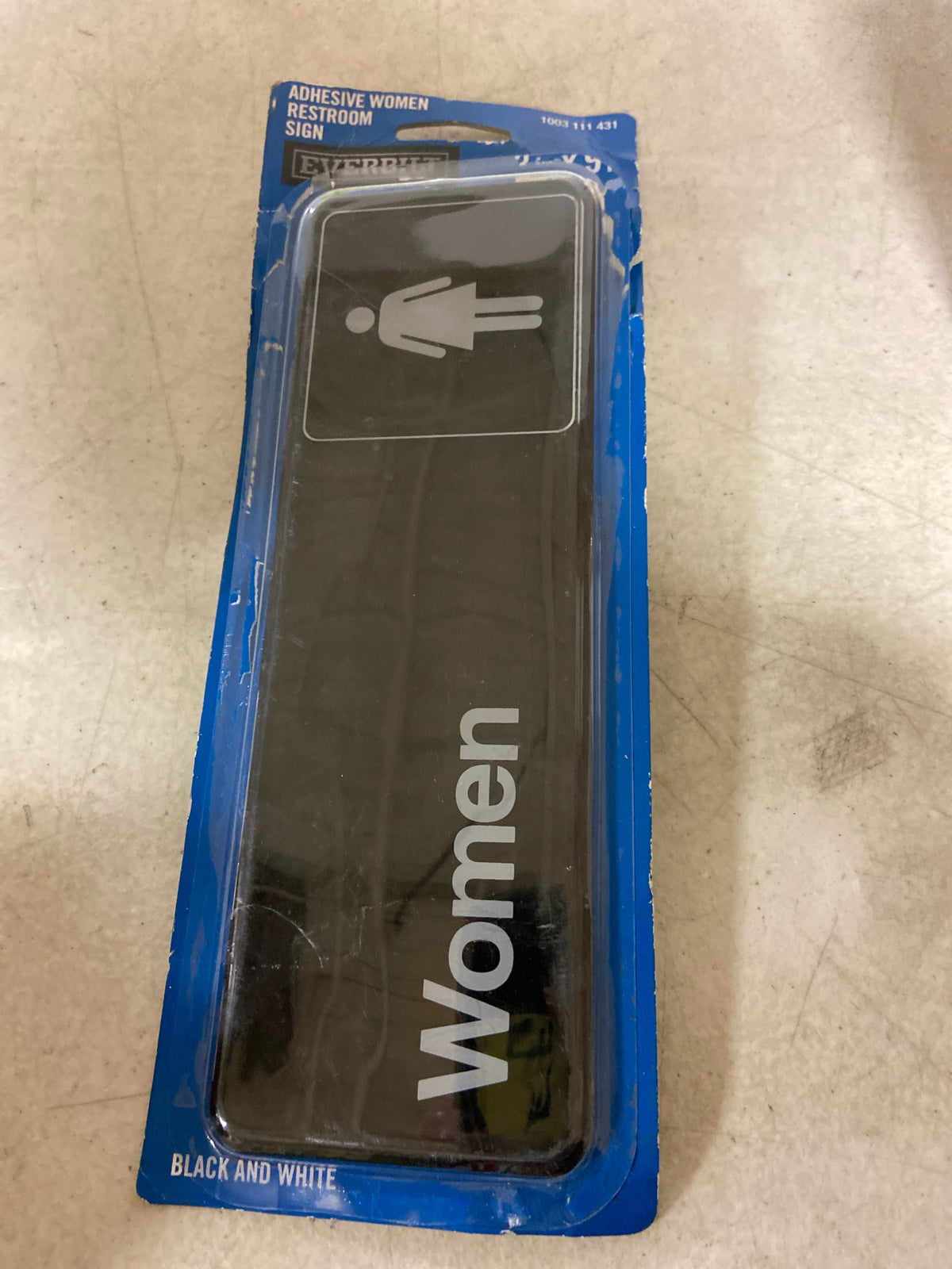 Everbilt"Women" Restroom Sign 3" x 9" Self-Adhesive Mounting Black & White Door