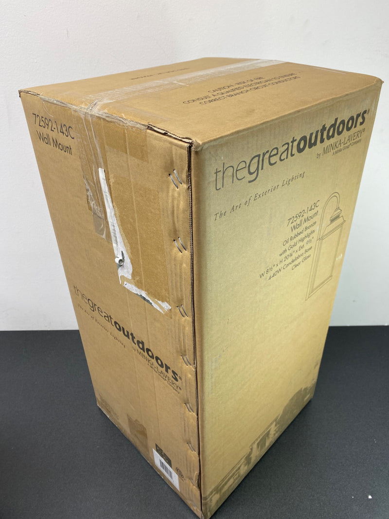 The Great Outdoors 72592-143C Miner's Loft 4 Light 20-3/4" Tall Outdoor Wall Sconce with Square Glass Shade - Oil Rubbed Bronze / Gold