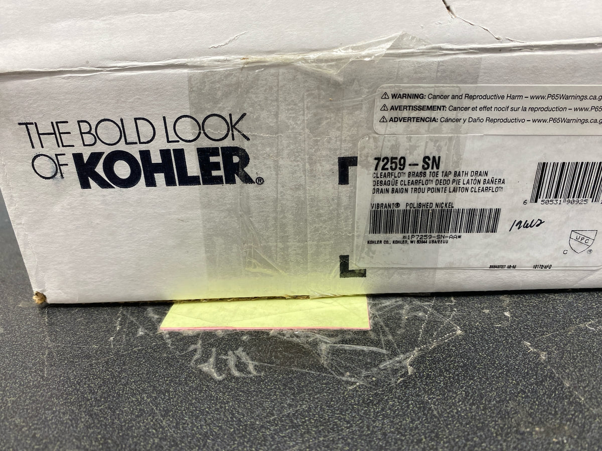Kohler K-7259-SN Clearflo 1-1/2" Toe Tap Tub Drain Kit - with Overflow - Vibrant Polished Nickel