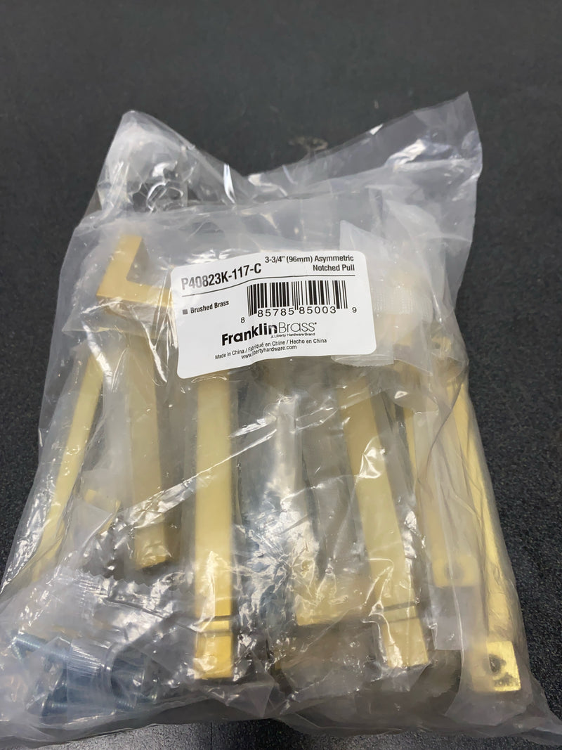 Franklin Brass Asymmetric Notched Cabinet Pull, Brushed Brass, 3-3/4 in (96 mm) Drawer Handle, 10 Pack, P40823K-117-C