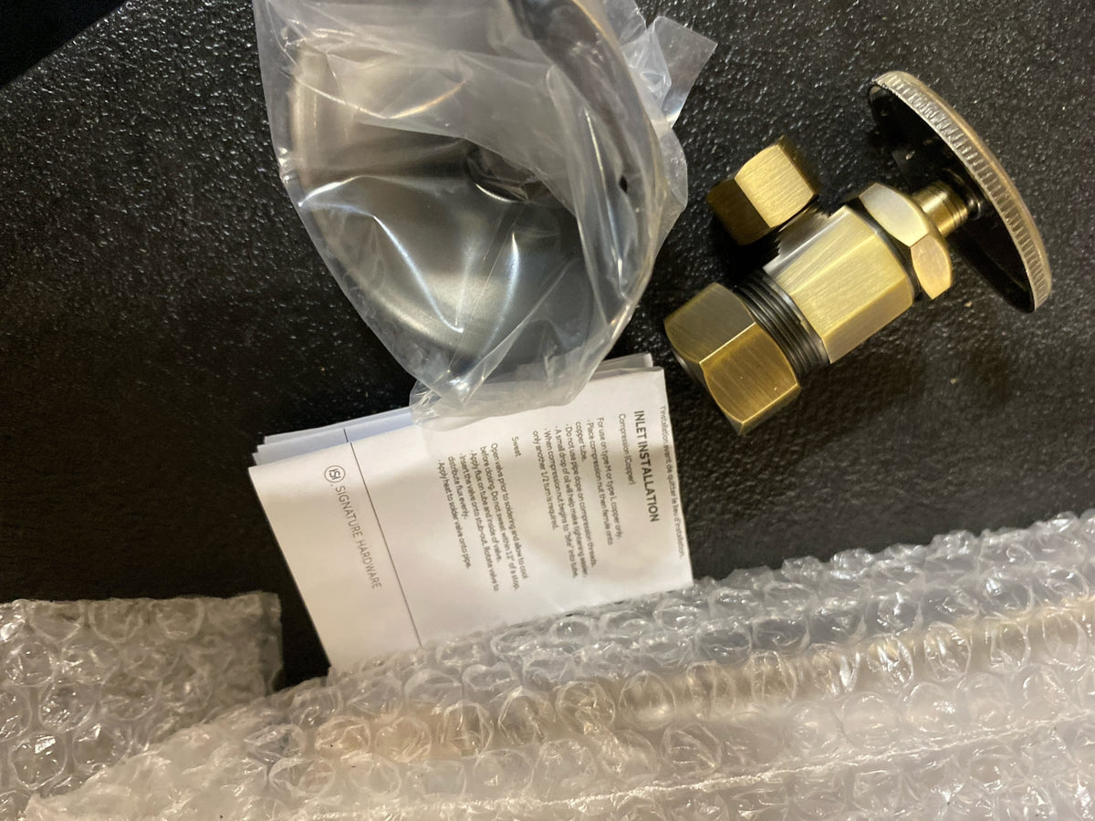 Signature Hardware 562059 Corrugated Toilet Supply Kit with 5/8" OD X 3/8" OD Angle Stop - Aged Brass