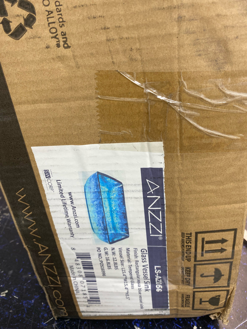 Anzzi LS-AZ056 Viace Series 15 in. Bathroom Vessel Sink with Scratch-Tough and Stain-Resistant Non-Porous Surface in Blazing Blue Glass