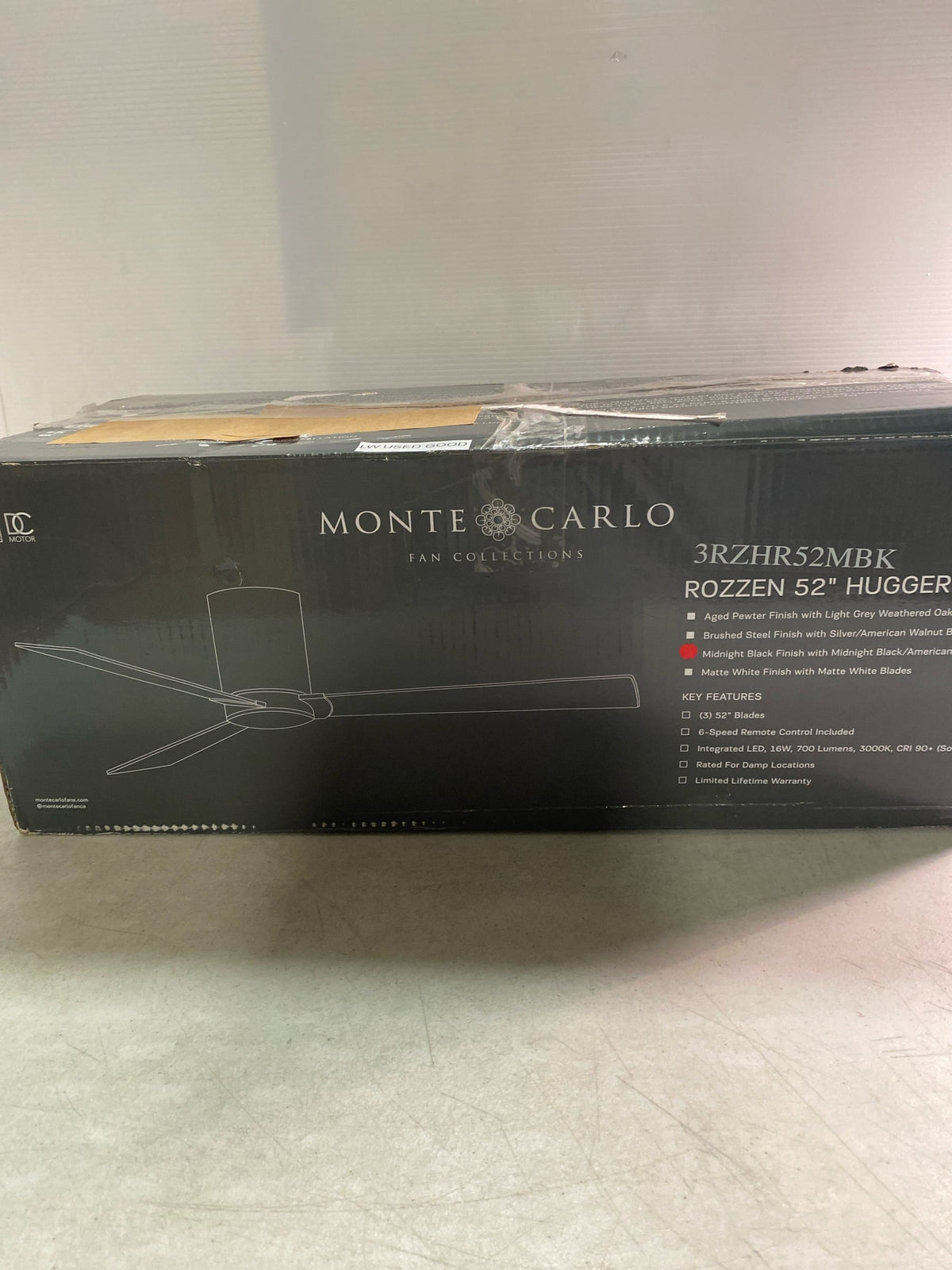 Monte Carlo Fans 3RZHR52MBK Rozzen - 3 Blade Ceiling Fan-9.3 Inches Tall and 52 Inches Wide, Finish Color: Midnight Black