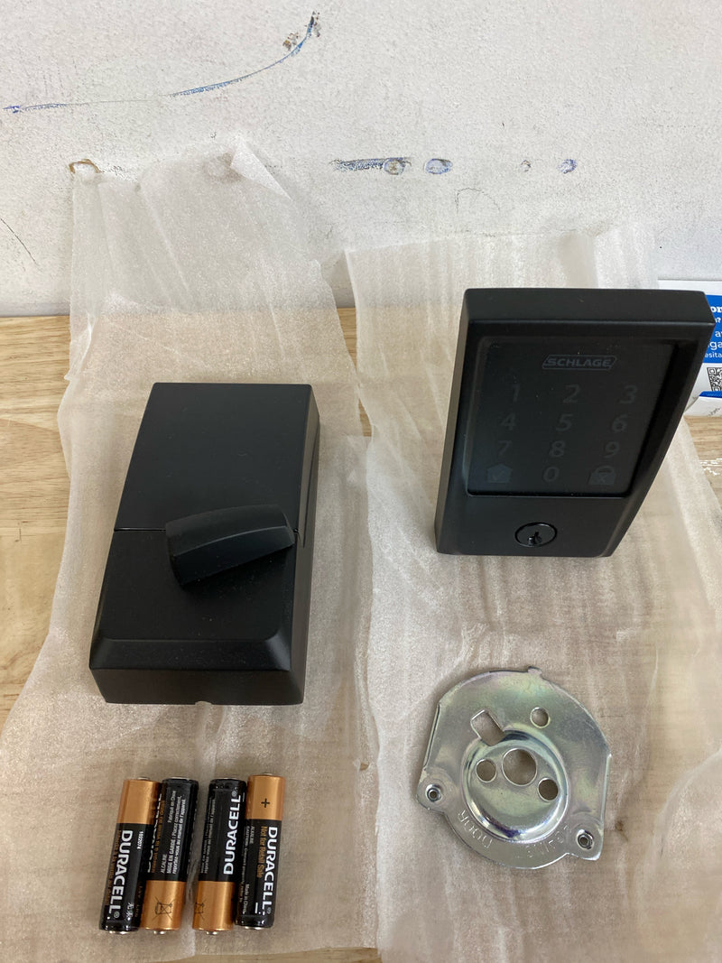 Schlage Residential BE489WBCCEN622 Century Encode Smart WiFi Touchscreen Deadbolt C Keyway with 12351 Latch and 10116 Strike Matte Black Finish