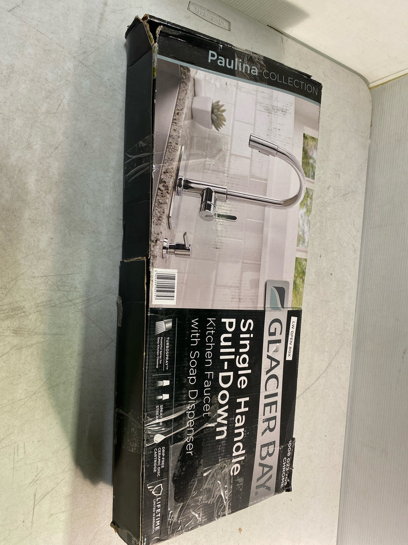 Glacier bay HD67780-1001 Paulina Single-Handle Pull-Down Sprayer Kitchen Faucet with TurboSpray, FastMount and Soap Dispenser in Polished Chrome