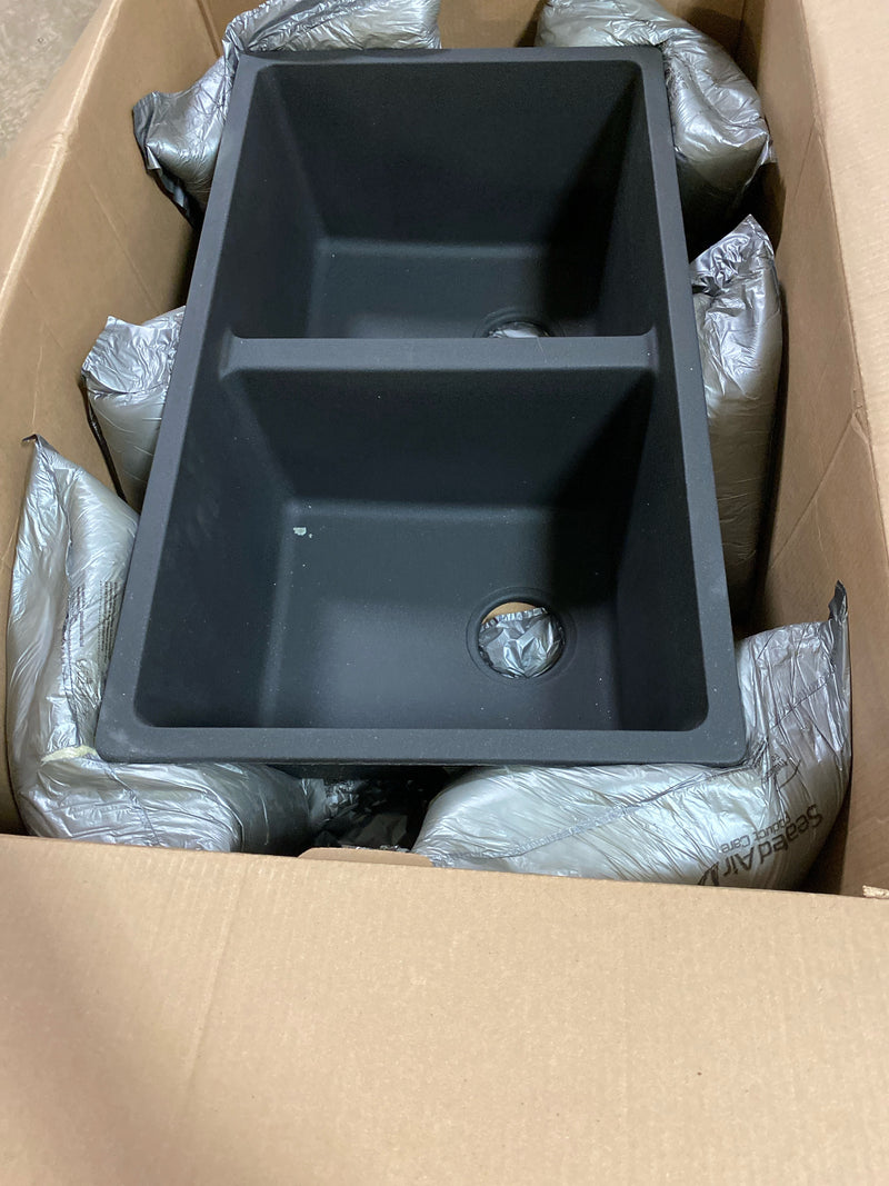 Houzer Quartztone Midnite Granite Composite Kitchen Sink: 31 Inch Undermount 50/50 Double Bowl Kitchen Sink, Durable & Versatile, Essential for Home & Apartment: M-300U MIDNITE