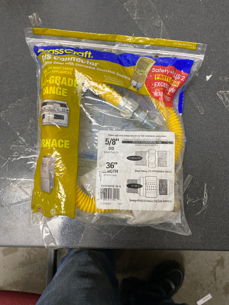 Brasscraft CSSC64TE-36 X 1/2 in. MIP x 1/2 in. MIP x 36 in. Gas Connector (5/8 in. OD) w/Safety+Plus2 Thermal Excess Flow Valve (107,000 BTU)