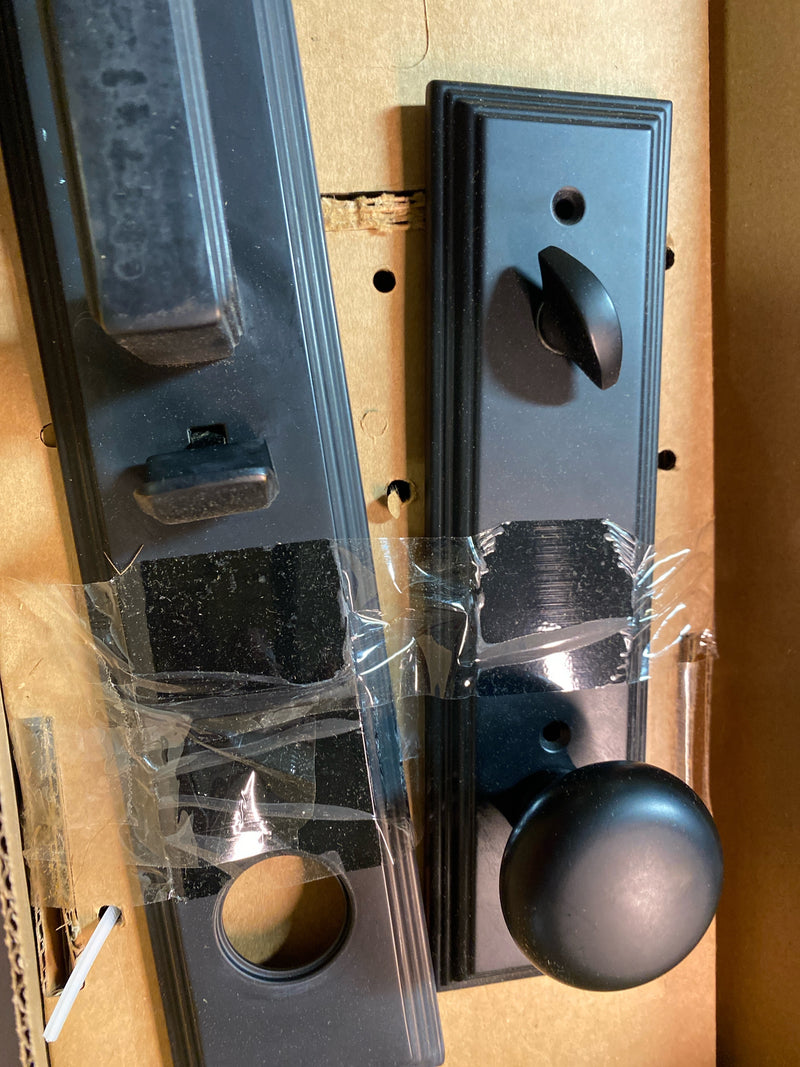 Emtek 4212PUS19 Melrose Full Plate Single Cylinder Keyed Entry Handleset with Providence Interior Knob - Flat Black