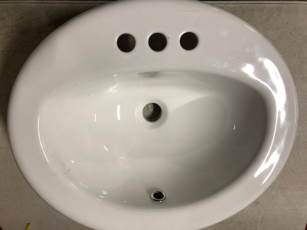 PROFLO PF20174WH Rockaway 20-1/2" Oval Vitreous China Drop In Bathroom Sink with Overflow and 3 Faucet Holes at 4" Centers - White