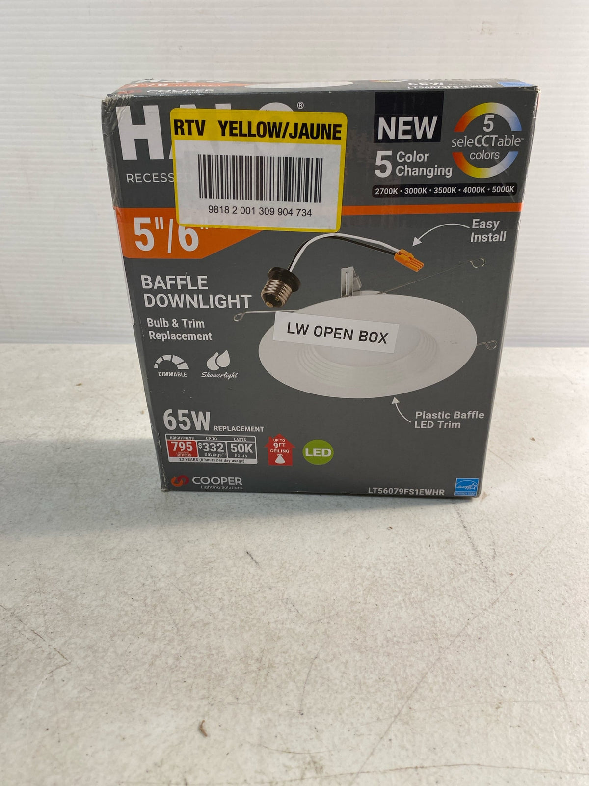 Halo LT56079FS1EWHR LT 5/6 in. LED Retrofit Module with Baffle Trim Selectable 5CCT 750-Lumens