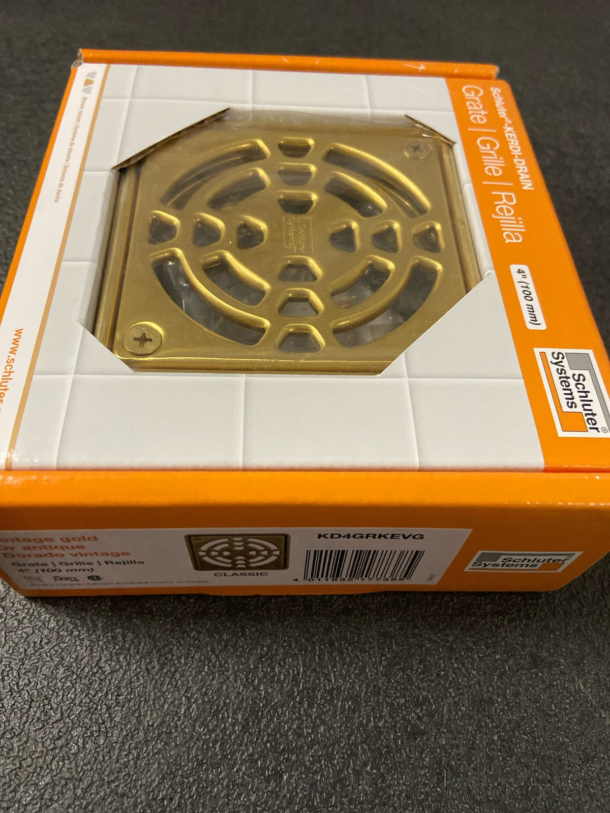 Schluter Systems KD4GRKEVG Kerdi-Drain 4" Grate Kit - Contour - Flange Kit Sold Separately - Vintage Gold