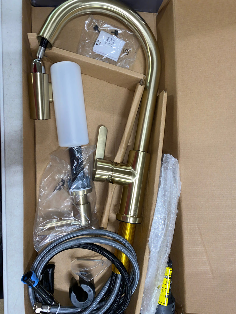Glacier Bay Paulina Single-Handle Pull-Down Sprayer Kitchen Faucet with TurboSpray & FastMount Includes Soap Dispenser in Matte Gold, HD67780-104405