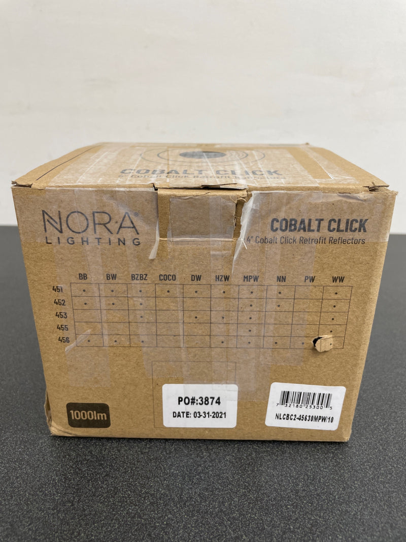 Nora Lighting NLCBC2-45630MPW/10 Cobalt Click 4" LED Square Recessed Trim - 3000K - 1000 Lumens - 2-9/16" Square Aperture - Matte Powder White / Matte Powder White