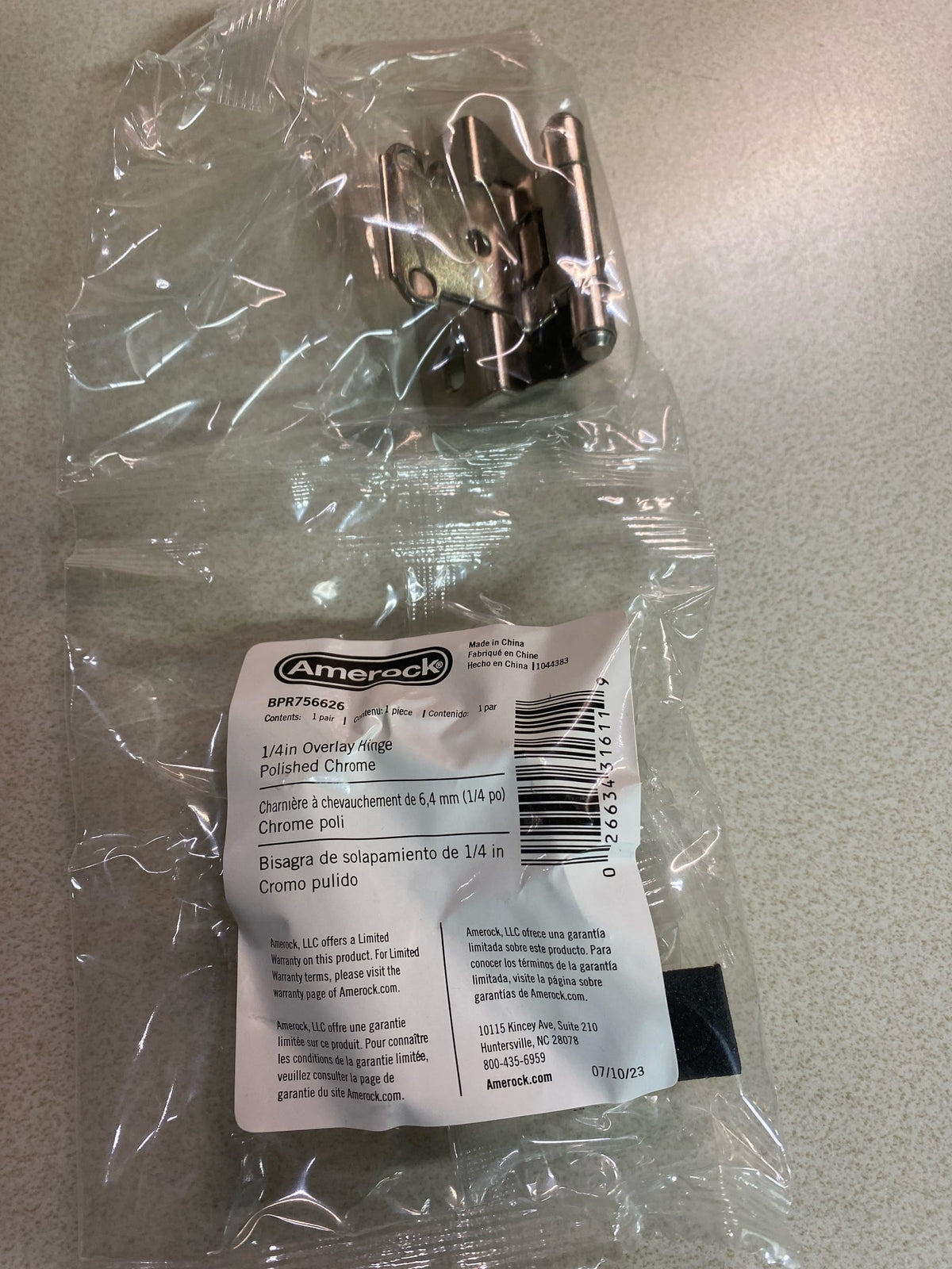 Amerock BPR756626 Cabinet Hinge 1/4 in (6 mm) Overlay Self Closing Partial Wrap Polished Chrome Kitchen Cabinet Door Hinge 1 Pair/2 Pack Functional Hardware