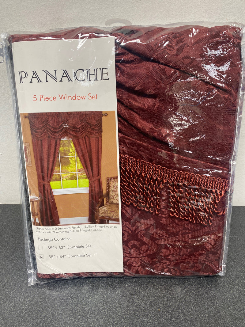 Achim PAPN84BU12 Panache 55 in. W x 84 in. L Polyester Light Filtering 5 Piece Window Curtain Set in Burgundy