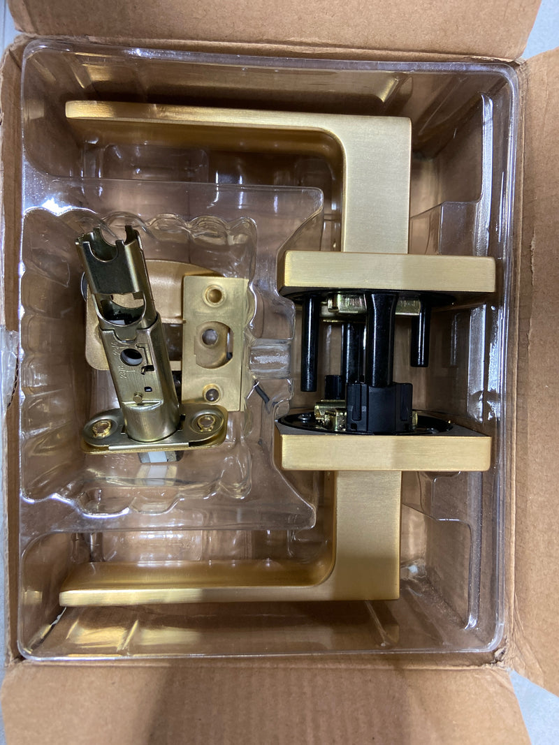 Kwikset Singapore Interior Passage Door Handle, Lever for Closet and Hallway Doors, Reversible Non-Locking Handle Lever, Satin Brass, with Microban Protection