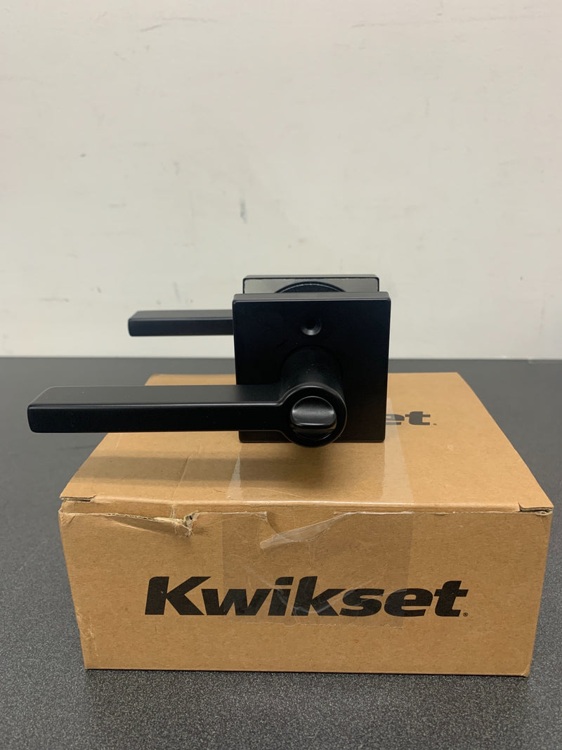 Kwikset 740HFLSQT-514S Halifax Single Cylinder Keyed Entry Door Lever Set with Square Rose and SmartKey - Matte Black